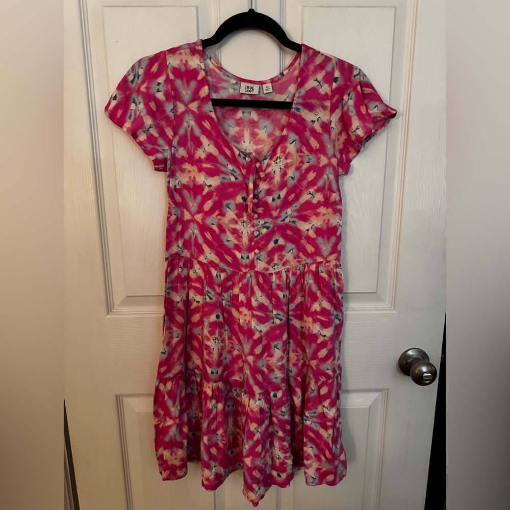 True Craft Pink and White Tie-Dye Mini Dress